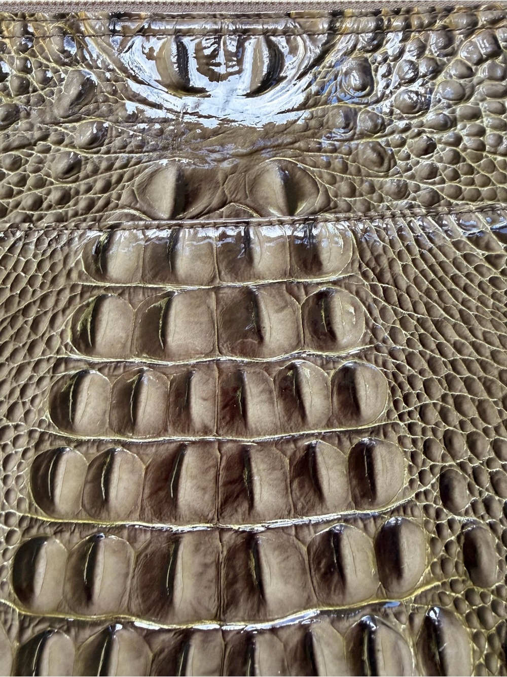 Brahmin Croc Embossed Leather Clutch Bronze Metallic Gray Tan Taupe EUC - Picture 5 of 10
